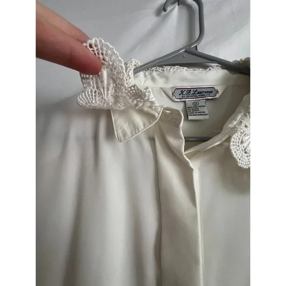 Vintage KB Lawrence Shirt Womens M Cream Button whimsical fairy Cottage Granny - Picture 3 of 4
